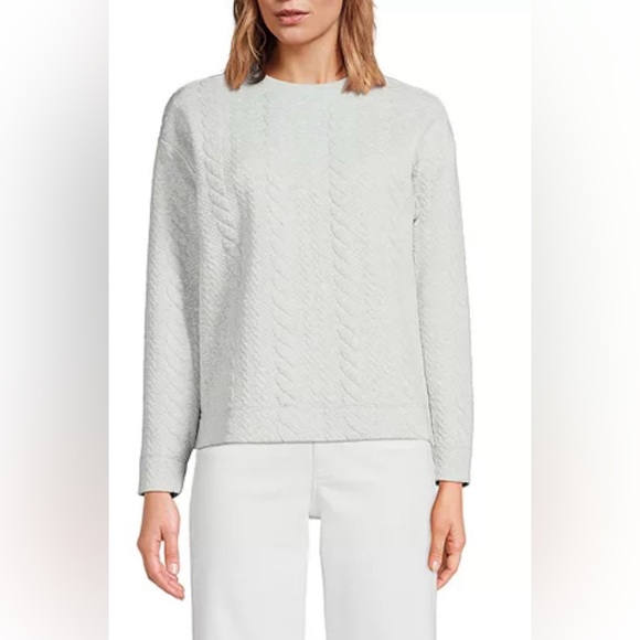 Lands' End Tops - Lands' End/women’s NWT Light Gray Cable Sweatshirt Size S